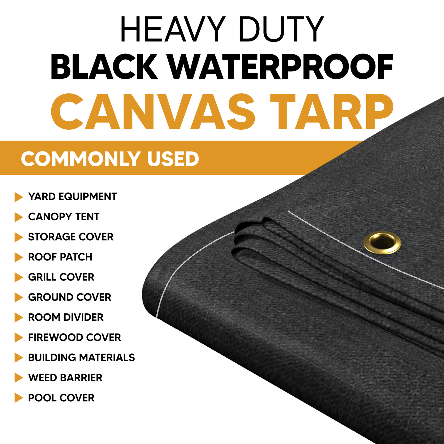 Black Waterproof Canvas Tarps 16' x 20'