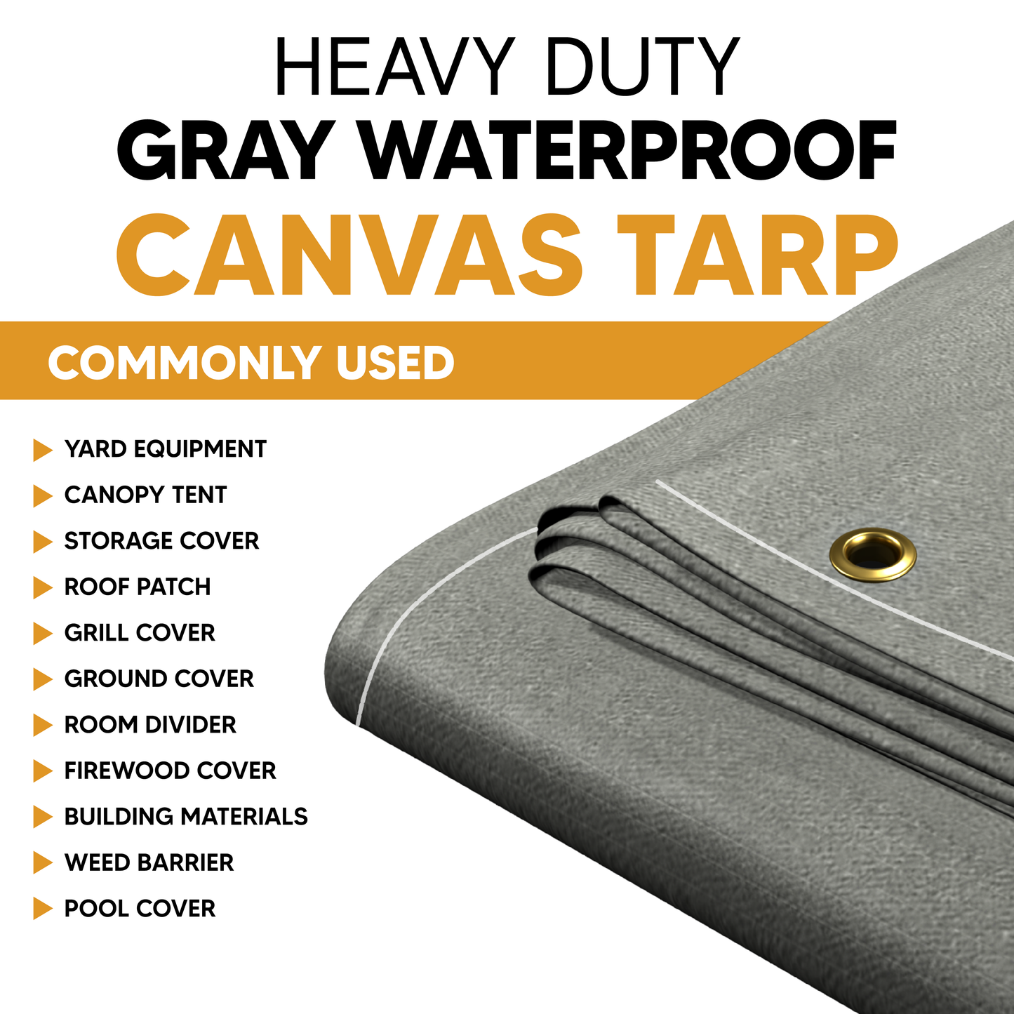 Gray Waterproof Canvas Tarps 10' x 16'