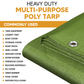 Multi-Purpose Green Poly Tarp Uses – Green poly tarp for versatile applications like canopy covers, roof patches, firewood protection, and storage.