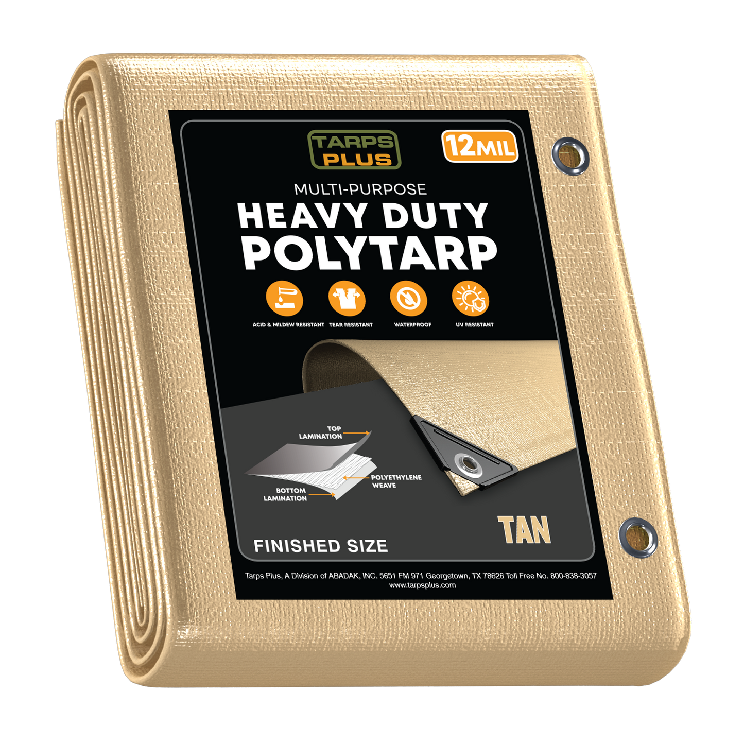 Tan Heavy-Duty Poly Tarp, 12 Mil, Waterproof, UV & Tear Resistant, Multi-Purpose with Reinforced Grommets – Tarps Plus.


