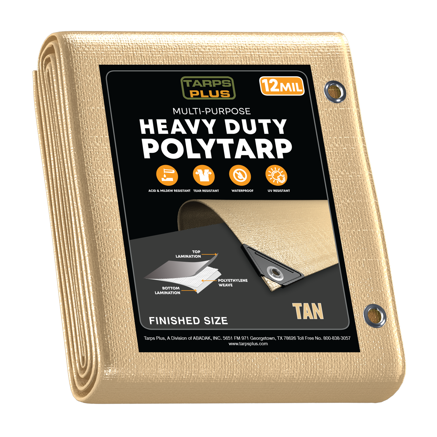 Tan Heavy-Duty Poly Tarp, 12 Mil, Waterproof, UV & Tear Resistant, Multi-Purpose with Reinforced Grommets – Tarps Plus.


