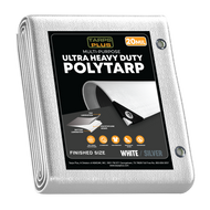 Tarps Plus 20MIL ultra heavy-duty poly tarp, white/silver, waterproof, UV-resistant, tear-resistant, reinforced grommets, multi-purpose.